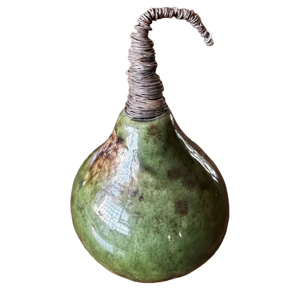 PIER 1 Pear Ceramic Gourd w/Brown Wire Stem (set of 2) Decor